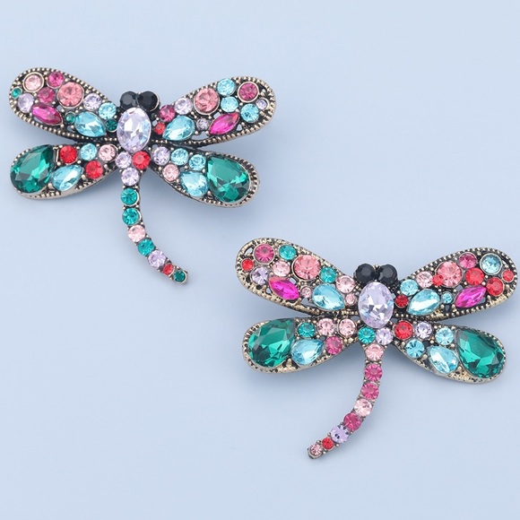 Colorful Rhinestone Dragonfly Earrings - Picture 7 of 7